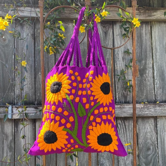 HAND EMBROIDERED SUNFLOWER BAG - Picture 1 of 3
